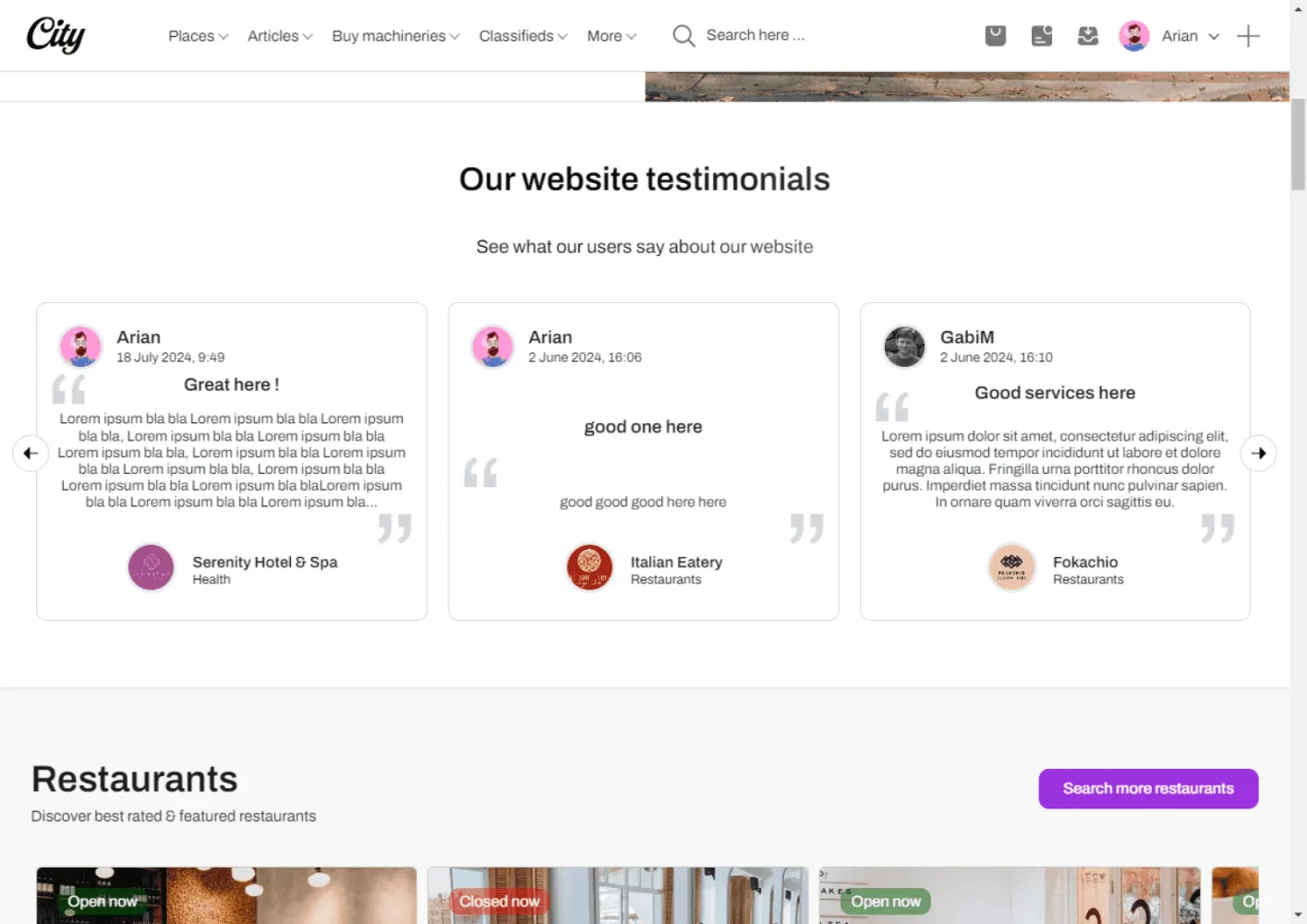 Testimonials post type